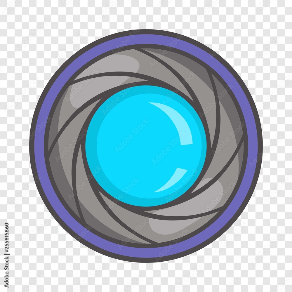 Aufkleber camera aperture icon in cartoon style on a background for any web design