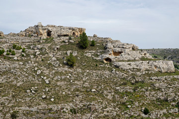 Fototapeta na wymiar The ruins of an ancient cave church near Matera - Italy