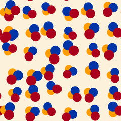 Abstract seamless pattern with colorful chaotic small circles. Infinity messy geometric pattern. Vector illustration.  
