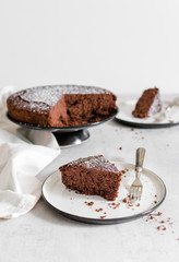 chocolate cake with slices