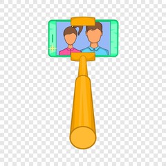 Smartphone photographs on selfie stick icon in cartoon style isolated on background for any web design 