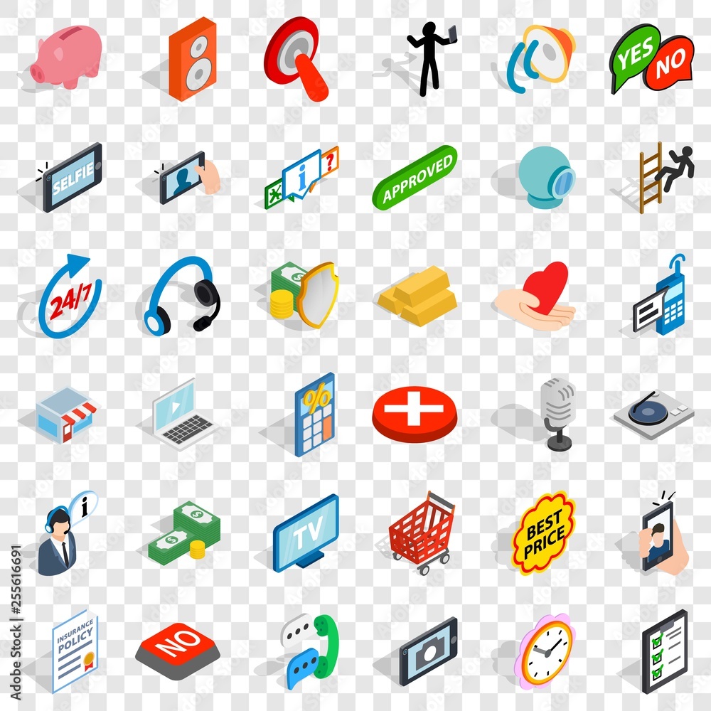 Poster information icons set. isometric style of 36 information vector icons for web for any design
