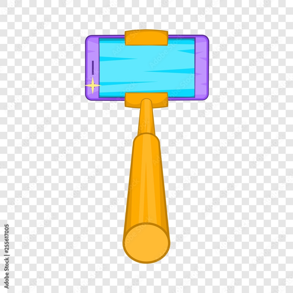 Poster selfie stick with a smartphone icon in cartoon style isolated on background for any web design