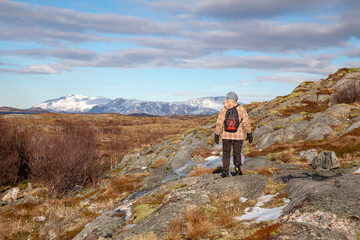 Naklejka na ściany i meble On a hike to Vikerfjellet