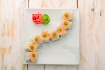 Japanese sushi.Roll made with shrimp and fish