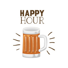 happy hour label with beer isolated icon