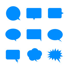 blank speech bubbles, blue cartoon chat box different shape set isolated on blue background for add text,wording or design vector illustration