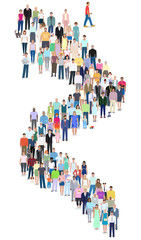 Many different people stand in line, vector illustration design