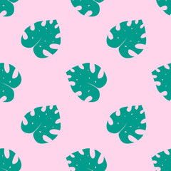 Monstera deliciosa, ceriman. Beautiful seamless pattern of tropical jungle. Floral beackground with leaves.