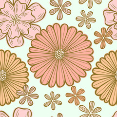 Fototapeta na wymiar Retro Floral Medley Seamless Repeat Pattern