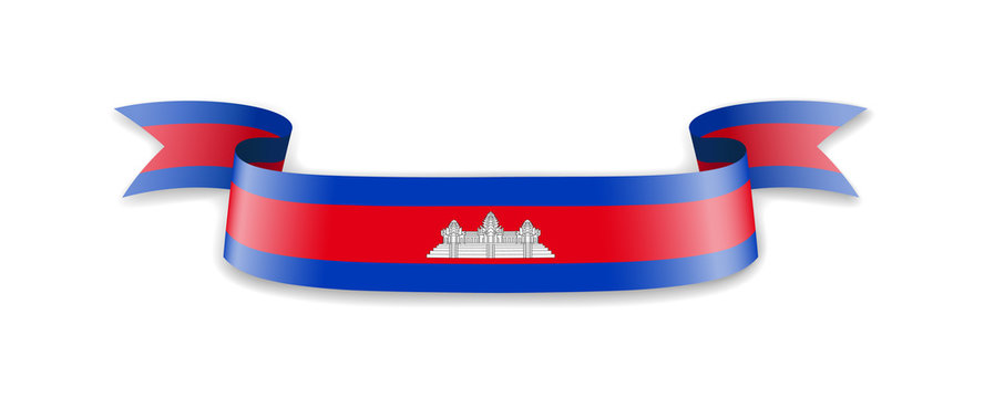 Cambodia flag in the form of wave ribbon.