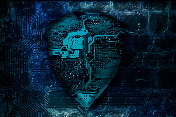 Cyber security concept. Protected guard shield circuit board as the idea of cybersecurity or...