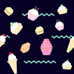 sweets vector seamless pattern on dark background