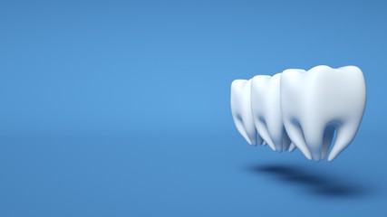 Fototapeta na wymiar Teeth Isolated On The Blue Background. Dental And Medicine Concept - 3D Illustration