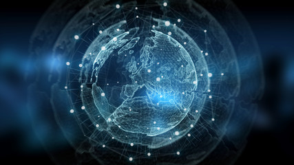 Global network blue background 3D rendering