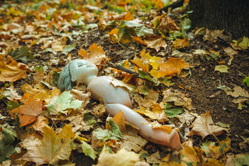 Old doll in Chornobyl exclusion zone. Radioactive zone in Pripyat city - abandoned ghost town. Chernobyl history of catastrophe. Lost place in Ukraine