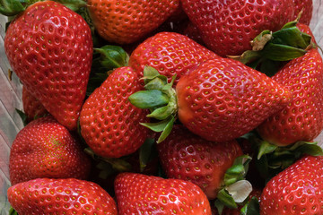 top view of a set of strawberries before eating