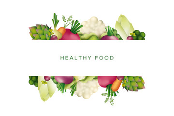 Fototapeta na wymiar Bright vegetables banner, healthy food frame white isolated