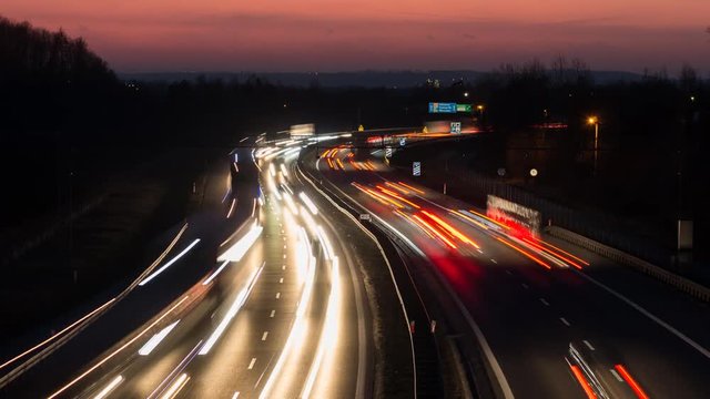 Rush hour on the curvy highway - night timelapse