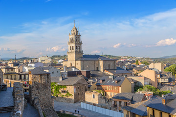 Ponferrada, Spain. Scenic view of the city and the Basilica of Encina from the fortress wall
