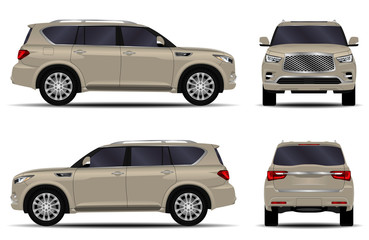 realistic SUV car. front view; side view; back view.