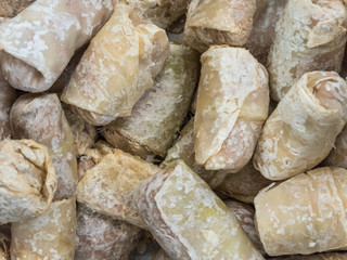 Frozen cabbage rolls in the refrigerator in the store