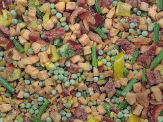 Frozen vegetable mix in a fridge in the store
