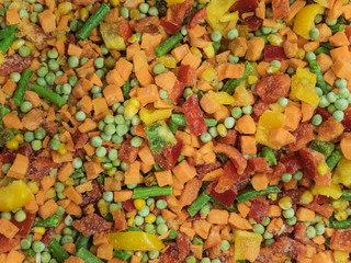 Frozen vegetable mix in a fridge in the store