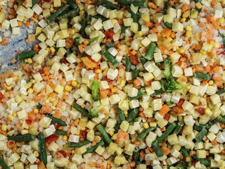 Frozen vegetable mix in a fridge in the store