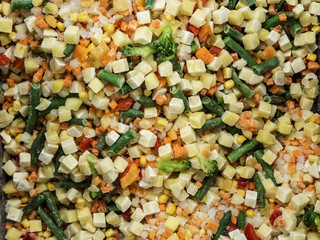 Frozen vegetable mix in a fridge in the store