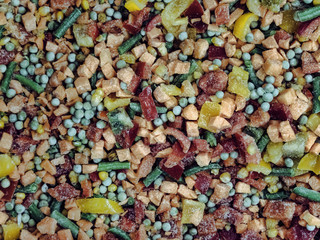 Frozen vegetable mix in a fridge in the store