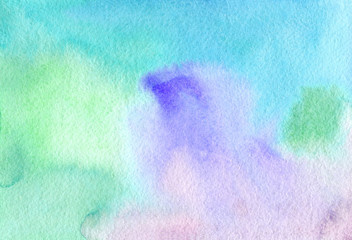 Colorful abstract watercolor background. Hand painted watercolor blue, green and violet wet brush hand drawn paper texture. Artistic design illustration for card, wallpaper, template, print, and web