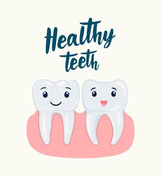 Image of stylized healthy white teeth. Good morning. Vector illustration.