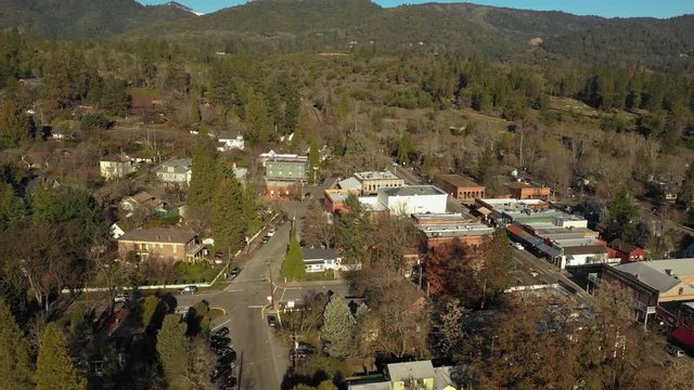 Aerial view of Jacksonville in Southern Oregon.