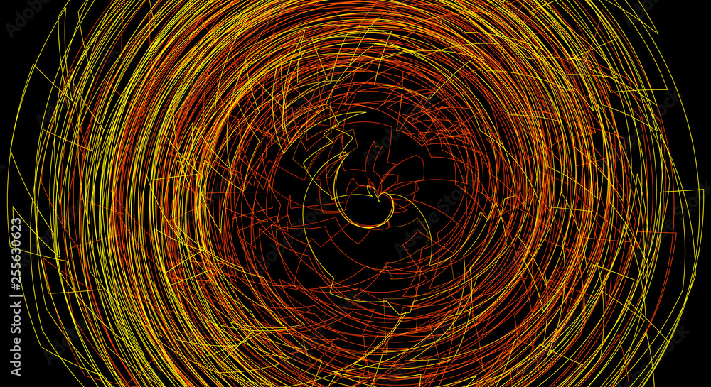 Poster Rotation by thin tangled lines on black background. Vector graphics