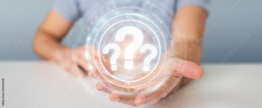Fototapete Businessman using question marks digital interface 3D rendering