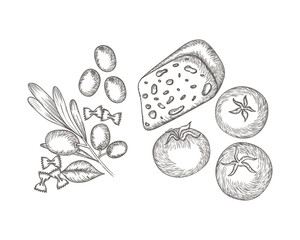delicious italian food in drawing