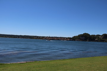 View from  Angera to Arona at Lake Maggiore, Italy