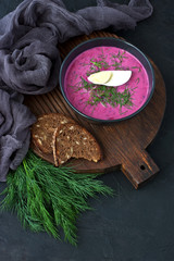 Traditional cold beet soup with vegetables