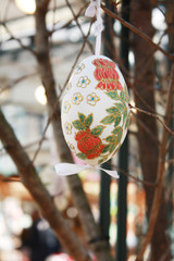Easter market decor with ribbons, birds, eggs. Vienna Austria.