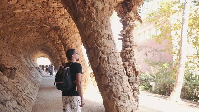 Tourist enjoying european architecture.
