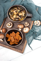 Home made mushroom soup with potato and carrot 