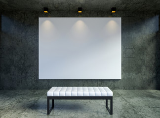 Mock up empty canvas poster frame in modern loft gallery interior backgrond, 3D Rendering