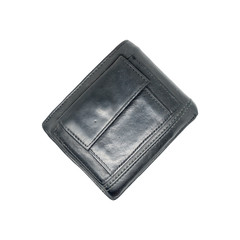 Black purse with paper and iron money top view