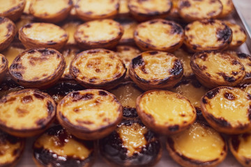 Rows of delicious Portuguese pastel de nata