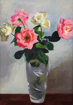 Still life with vase and flowers-oil on canvas