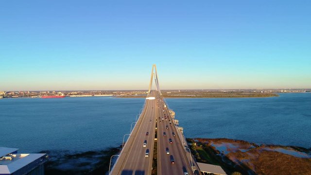 Charleston South Carolina USA Ravenel Bridge Sunrise Aerial