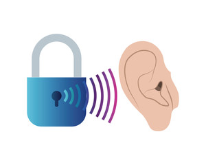 ear with sound wave and security padlock