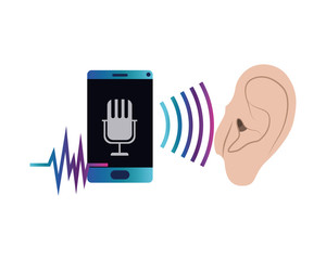 ear with sound wave and smartphone