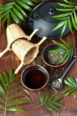 Tea ceremony, green tea, tea pot and tea cups